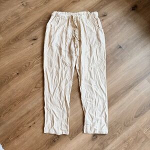 Mooi Moda Italy Linen Pants Beige Gold Metallic Sparkle Drawstring Boho
